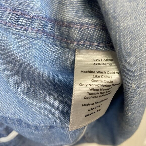 Talbots Size Medium Chambray Denim Shirt Shacket Kitch Gardening Red Head Lady - Picture 3 of 5